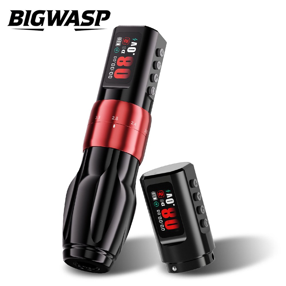 BIGWASP プロフェッショナルワイヤレスタトゥーマシンペン調整可能なストローク 2.0-4.2 ミリメートル OLED ディスプレイ 2000mAh 2 バッテリータトゥーアーティスト用