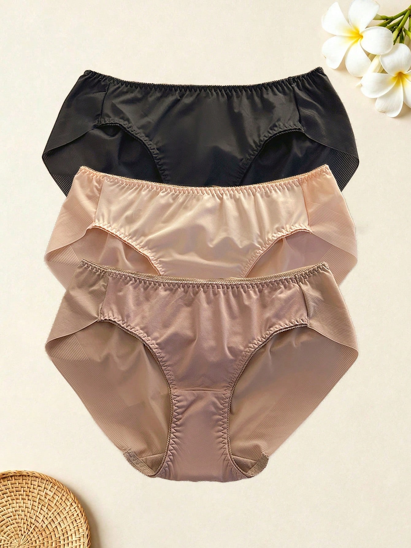 3 個の女性サテンパネル中層ヒップスターパンティー、甘いシームレスな速乾性ソフト伸縮性ブリーフ下着