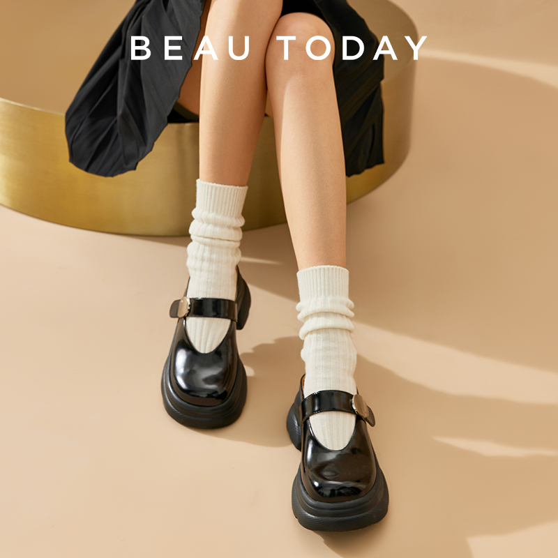 BEAUTODAY カジュアルミュール女性本牛革プラットフォーム無地スリッパレディースフラットシューズ手作り 38524