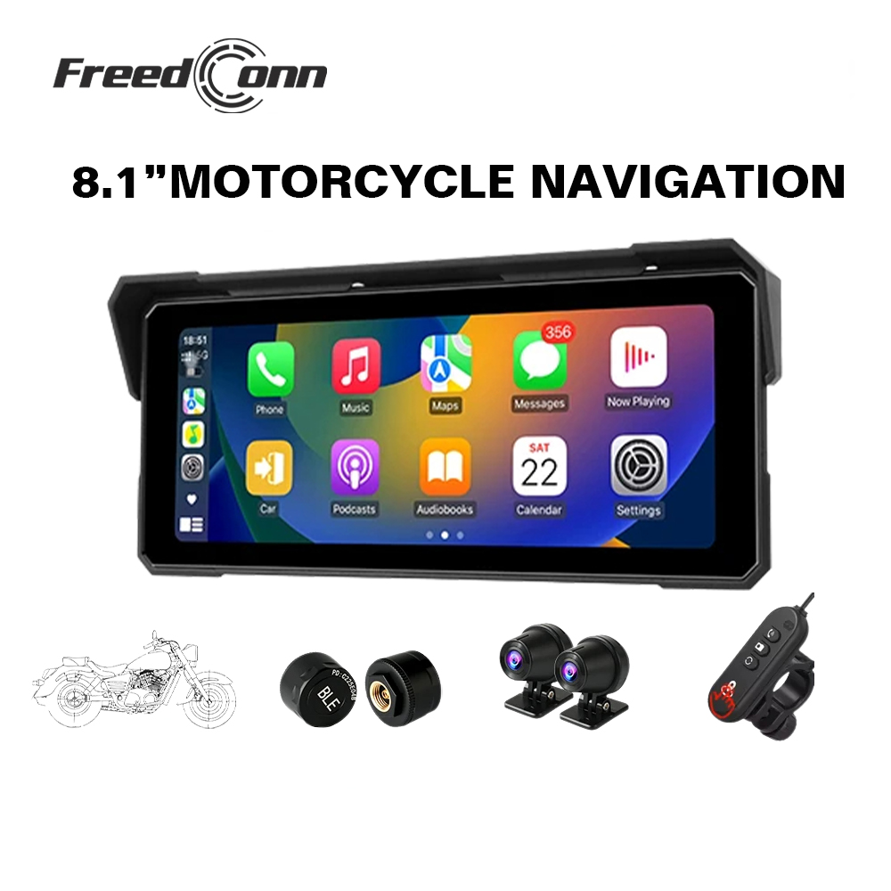 Freedconn 8.1 インチポータブルデジタルダッシュボードオートバイナビゲーション GPS 4K DVR ワイヤレス Carplay Android 自動モトレコーダー