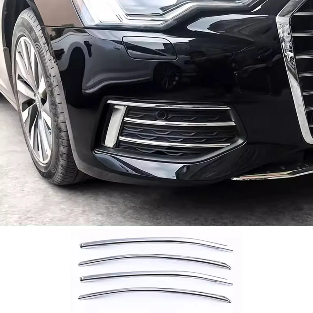 カースタイリングフロントフォグランプトリムステッカーバンパーグリルグリルカバーアウディ A6 C8 2019 2020 2021 2022 自動車外装アクセサリー