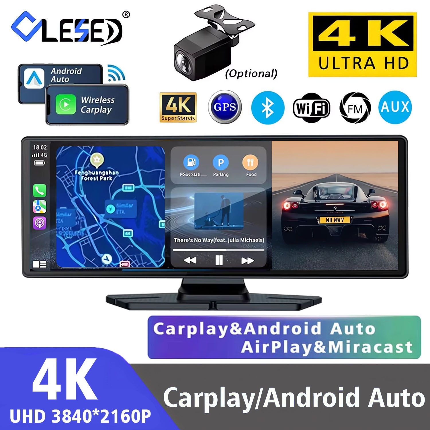 10.26 インチ車 Dvr UHD 4K 3840*2160P Carplay Android 自動ダッシュカム GPS 5G WIFI FM BT デュアルレンズ車カメラダッシュカムドライブレコーダー