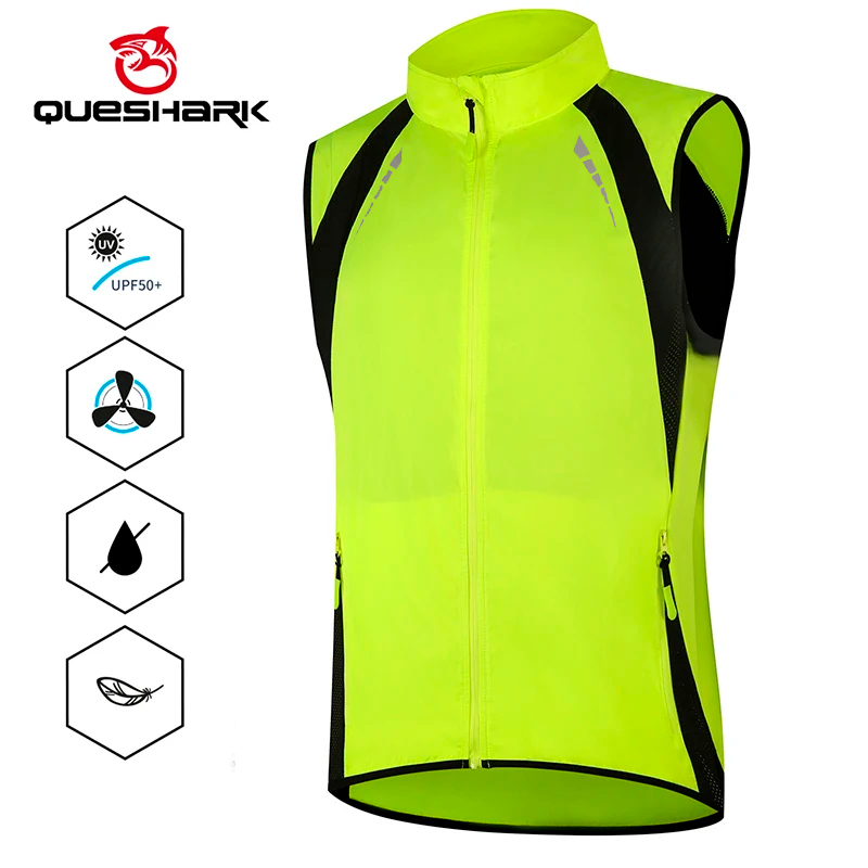 QUESHARK 男性反射防風防水サイクリングベストノースリーブ速乾性通気性バイク自転車ランニングジャージジレ