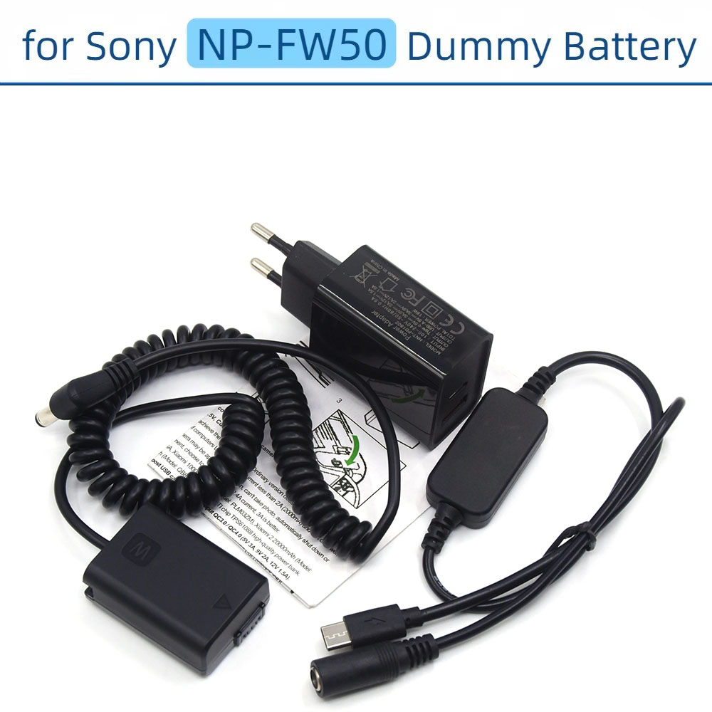 Np Fw50 ダミーバッテリー春ケーブル Pd 充電器 USB C Dc ケーブル電源ソニー Zv-E10 A7sii A7r A6300 A6500 A6000 Nex5t