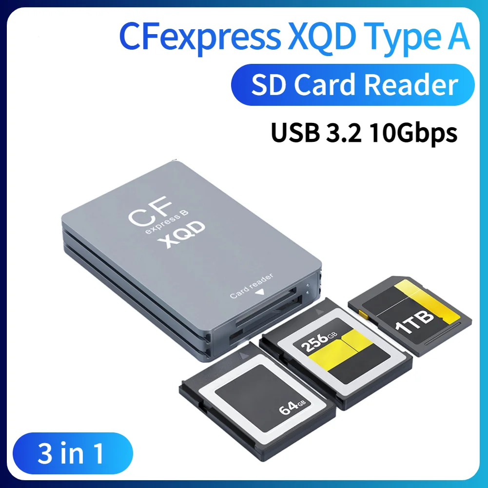 10Gbps CFexpress XQD SD Cards Reader with USB C To USB A/C CF Express Card Adapter for Professional Filmmakers Content Creators