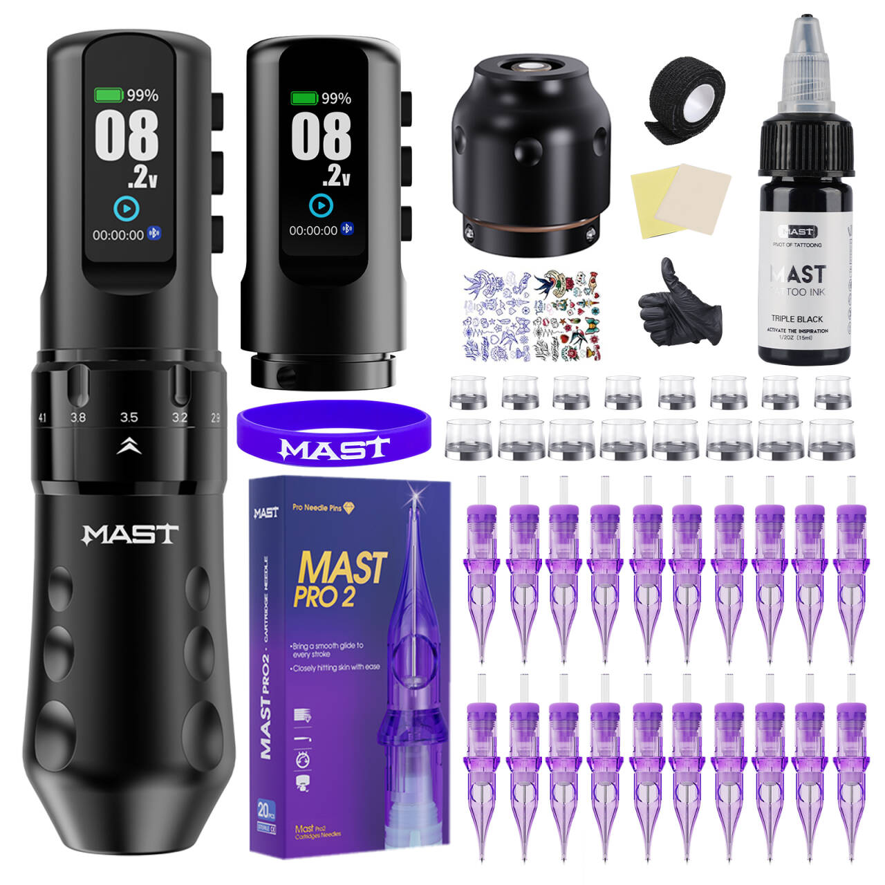 マストフリップ 4 プロタトゥーキットフルセットワイヤレス 7 ストローク (2.5-4.5 ミリメートル) バッテリー 2 個 2000mAh 裏地シェーディングカラーリングタトゥー用品用