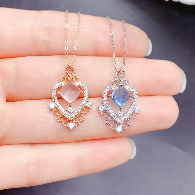 ヴィンテージ 925 シルバー ハート ペンダント 6mm 天然ローズクォーツ トパーズ ネックレス ペンダント 18K ゴールドメッキ