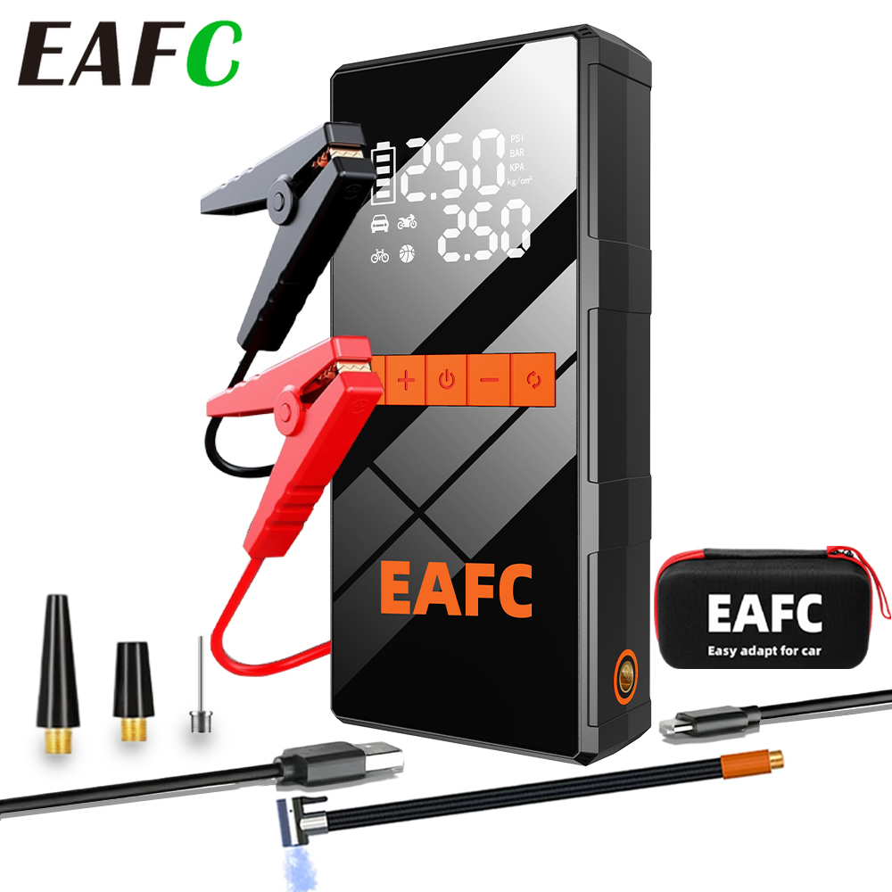 EAFC 1200A スマートカージャンプスターター 150PSI エアポンプ付き -8000mAh パワーバンク LED ライト スマートインフレート 車 オートバイ トラック用