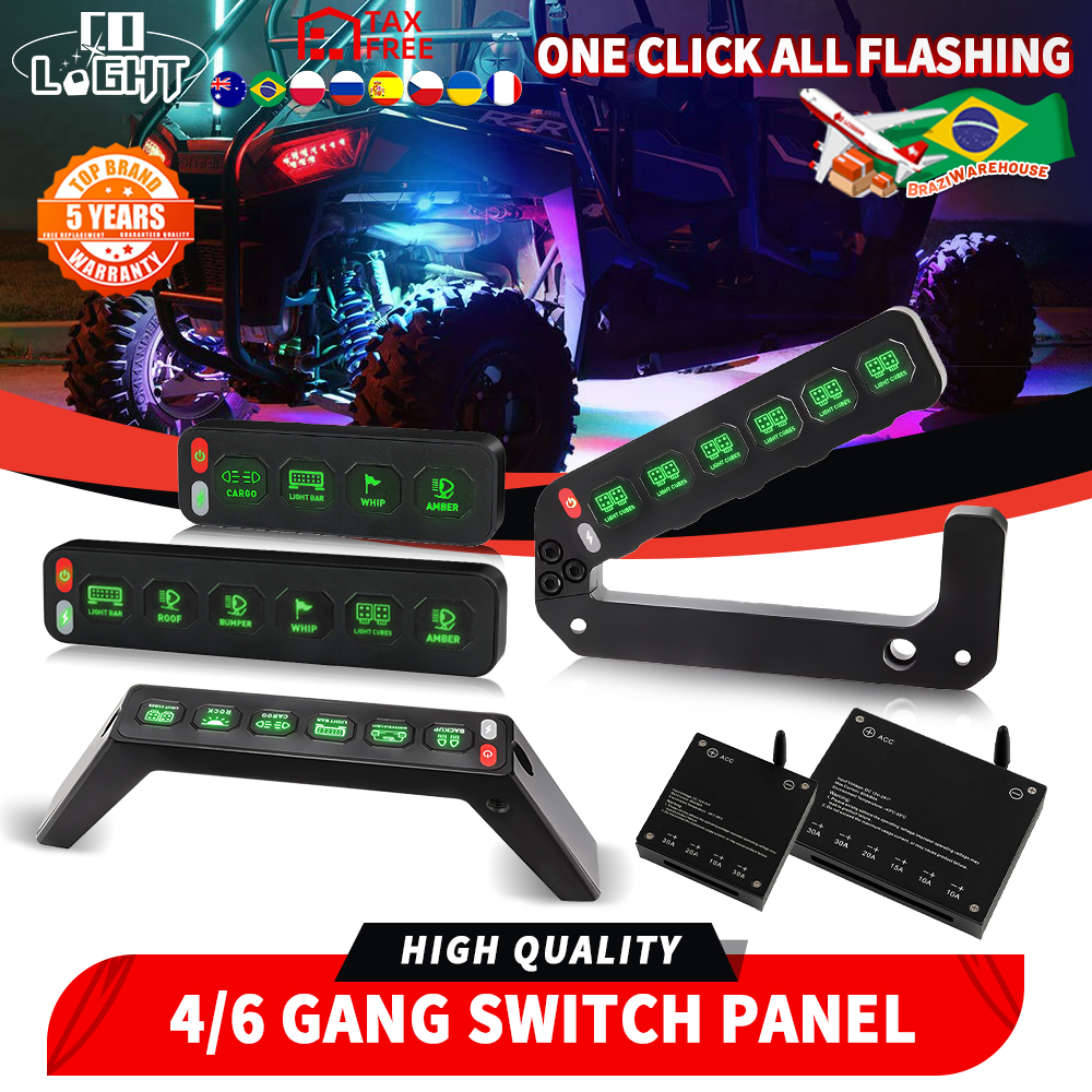 CO LIGHT 6 Gang Handle Switch Panel Automatic Dimmable ON Off LED Switch Pod for 12V Cars Trucks Campers SUV JL JK off-road use