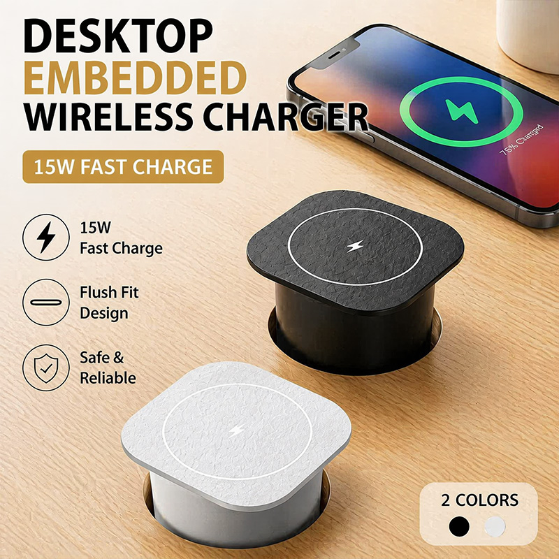 埋め込みデスクワイヤレス充電器 15 ワット高速充電目に見えない家具テーブル隠し充電ドックステーション EU 米国英国アダプターブラック