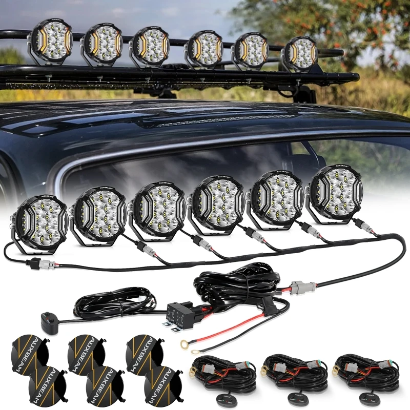 AUXBEAM 4/6個 5インチ 172W LEDライトポッド ダブルサイドシューター照明 ホワイトDRL付き DT配線ハーネス付き V-ULTRAシリーズ