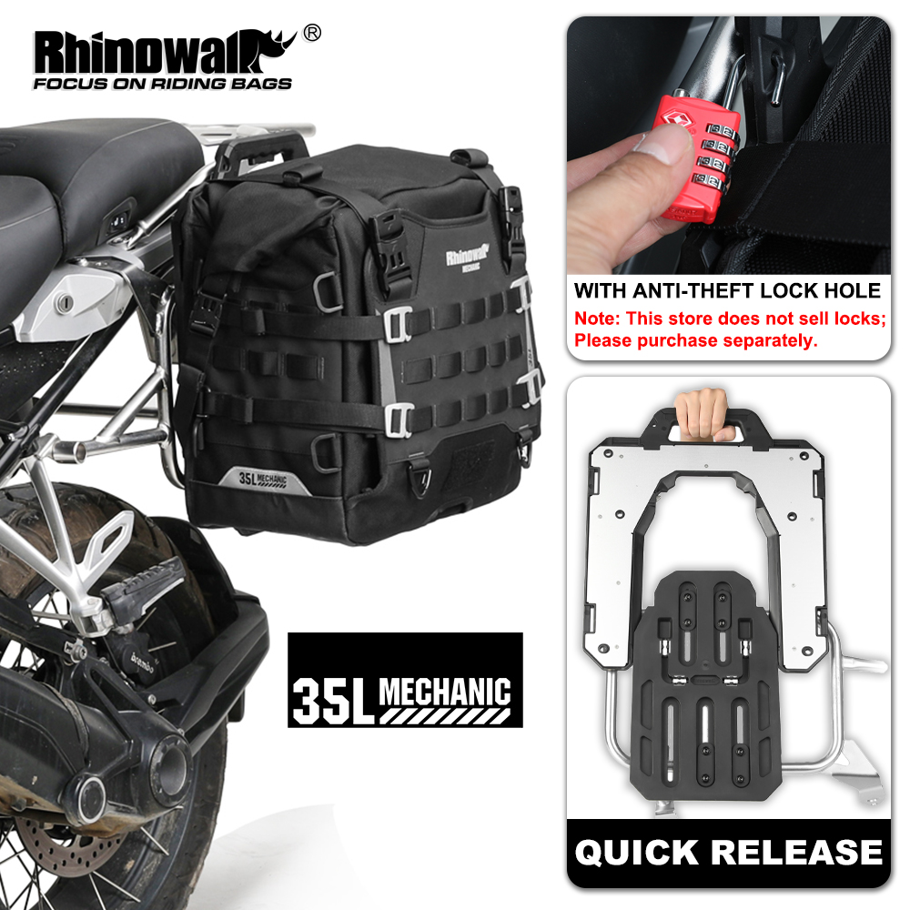Rhinowalk オートバイサイドバッグ 35L 大容量クイックリリース盗難防止ロック穴付き防水モールパニアバッグ BMW