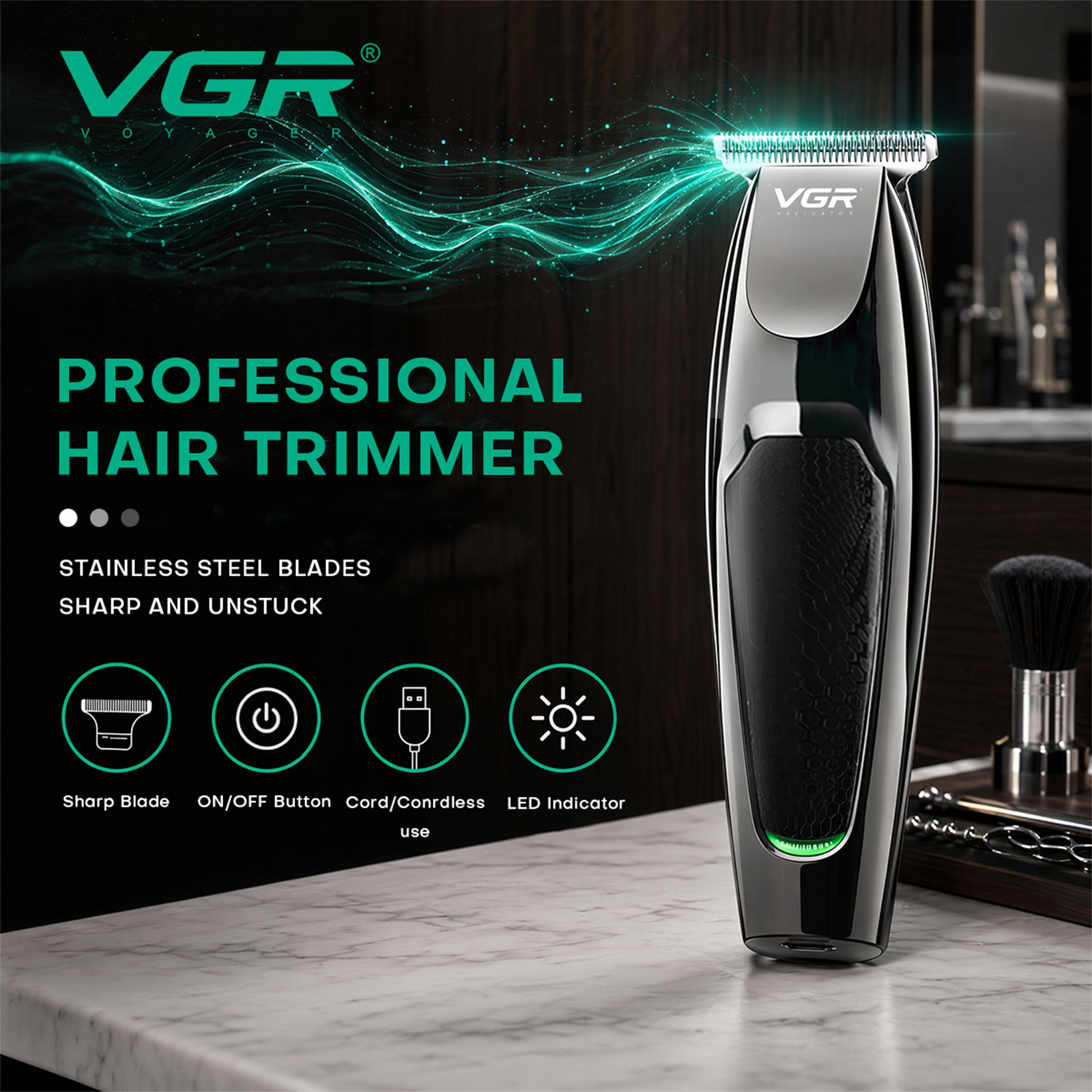VGR Hair Trimme プロフェッショナル散髪機コードレスヘアカット機電気理髪バリカン男性用 V-030