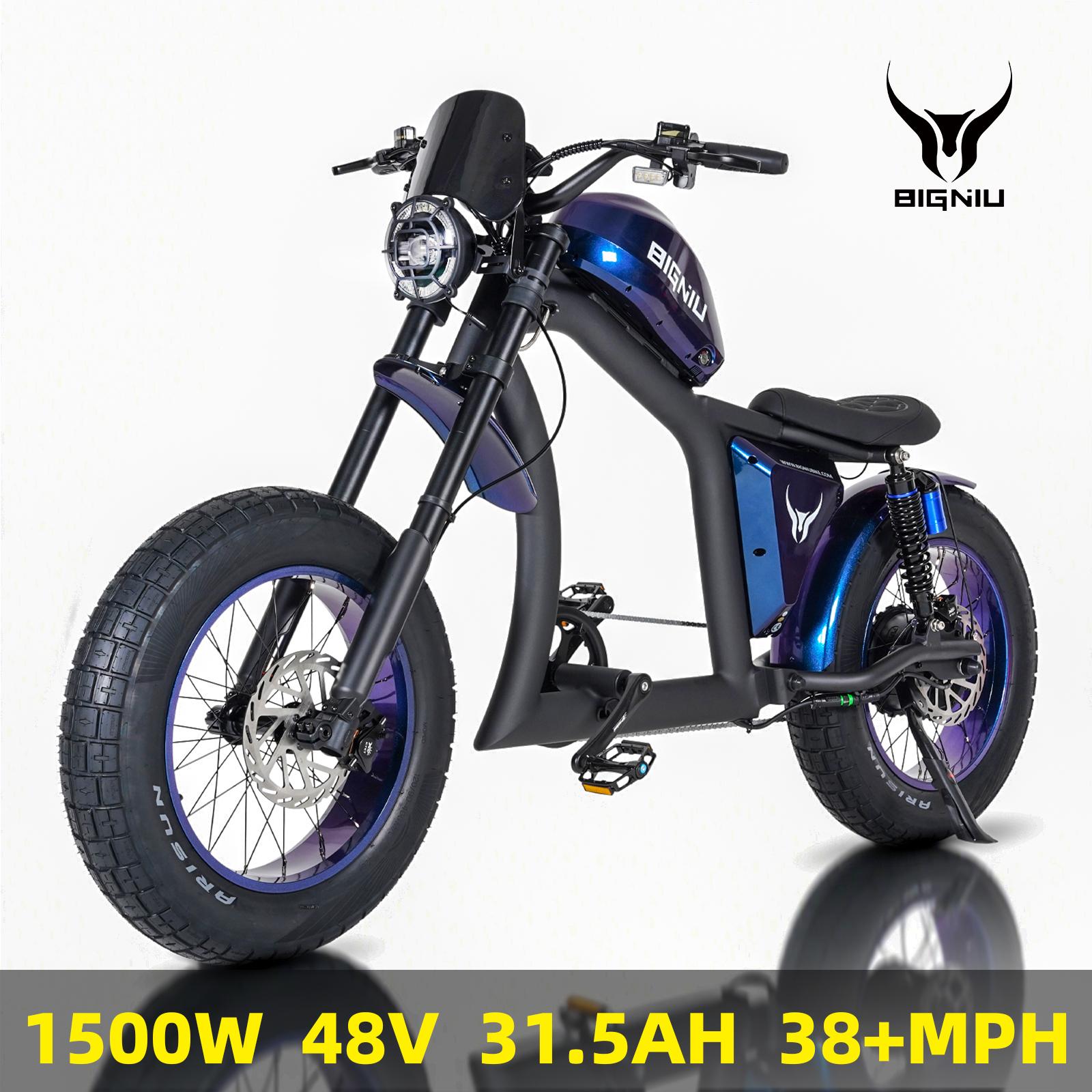 【BIGNIU BG-X】 最高時速38マイル | ピーク1800W | 48V 31.5Ah| 20 フィート オフロード タイヤ |最大40マイル走行可能、電動ロードバイク