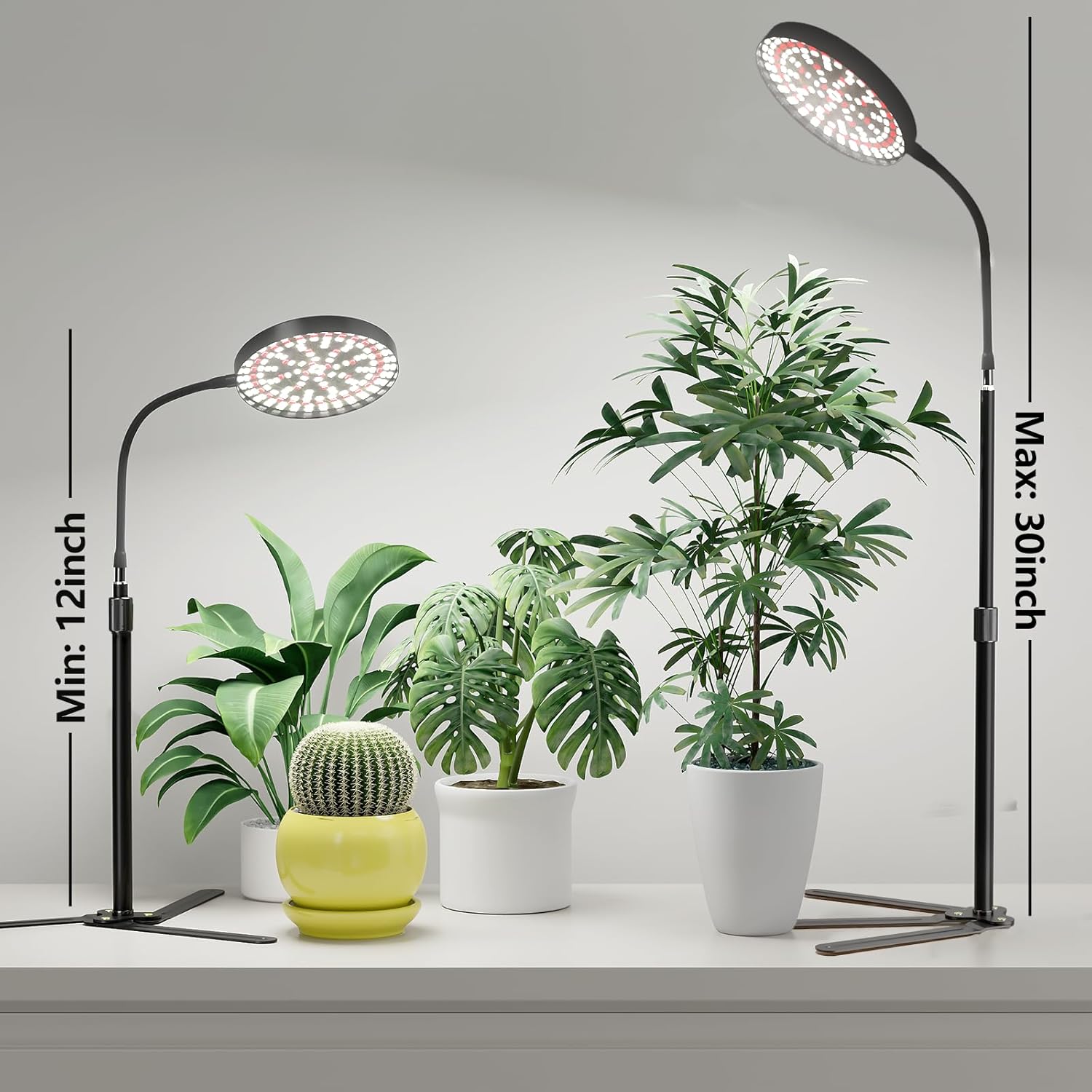植物成長ライト LED フルスペクトル植物成長ランプ ホームオフィス屋内植物用、高さ調節可能