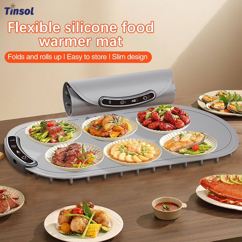 TINSOL 220V 柔軟なシリコーン食品加熱パッド折りたたみ食品加熱トレイ電気食品加熱パッドスマートサーモスタット食器