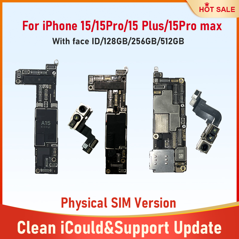 マザーボード iPhone 15 15 Pro 15 Plus 15 Pro Max Placa 顔 ID ロック解除済みクリーン iCloud 物理 SIM バージョンロジックボード