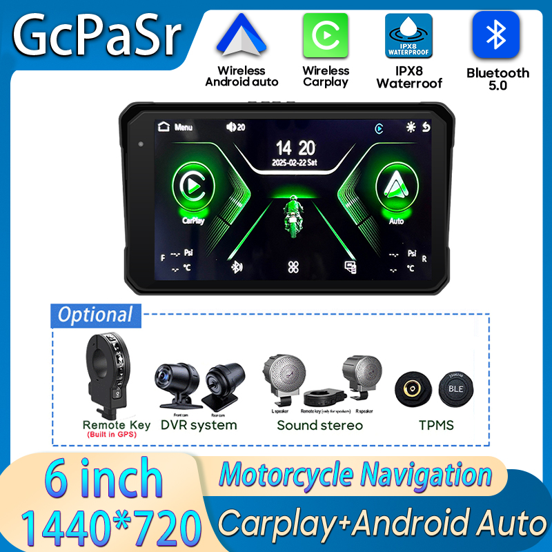 6 インチオートバイナビゲーション Incell スクリーン 1440*720 ワイヤレス CarPlay Android 自動車オートバイ GPS モーター DVR モニター TPMS オプション