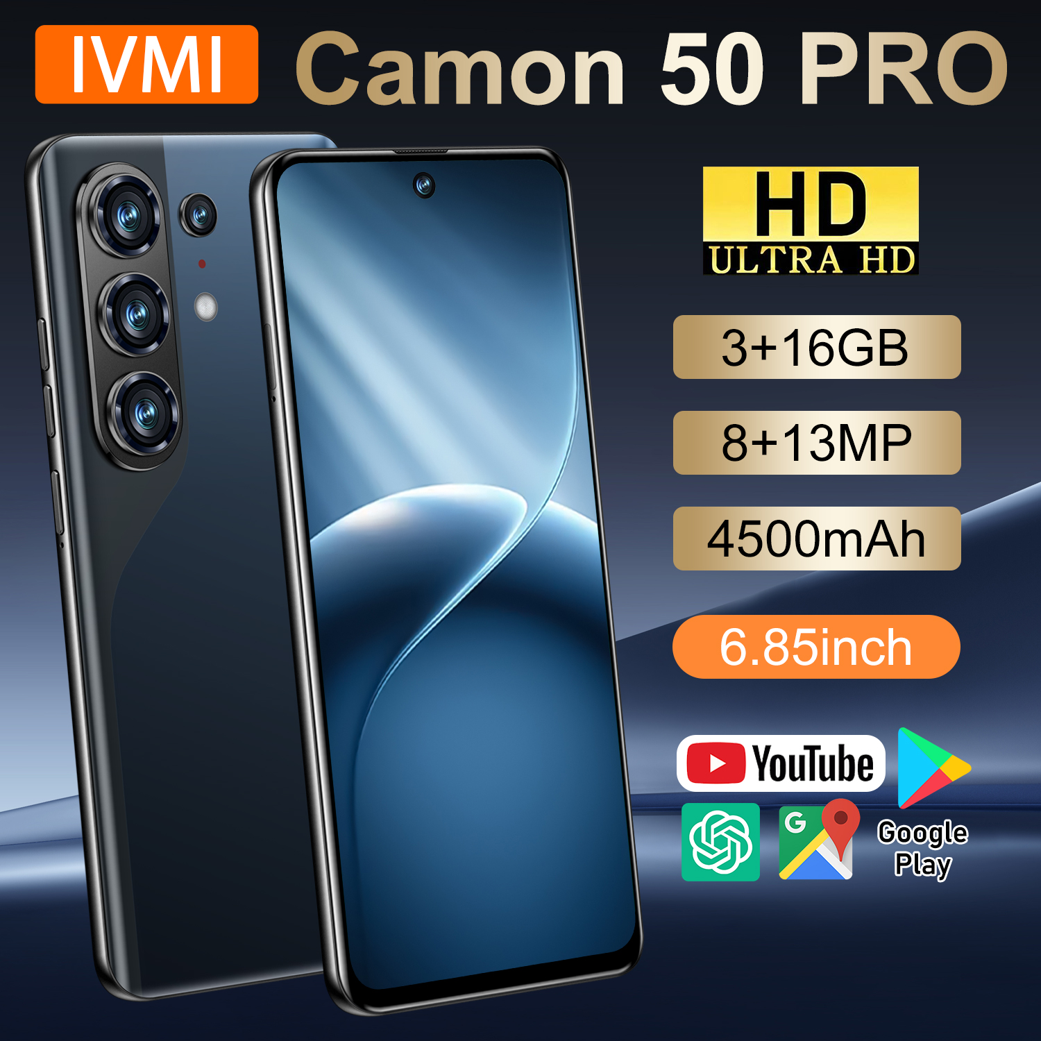 IVMI Global Vision Camon50 Pro Android10 スマートフォン 3GB RAM 16GB ROM 8 13MP Face ID 4G ネットワーク Google Play ストア携帯電話