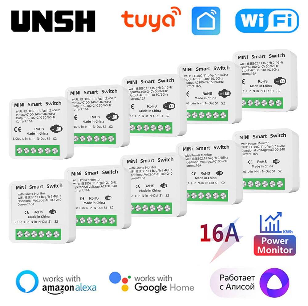 16A Tuya WiFi スマート スイッチ パワー モニター付き 2 ウェイ コントロール ミニ スマート ブレーカー Alexa Google ホーム経由のスマート ライフ コントロール