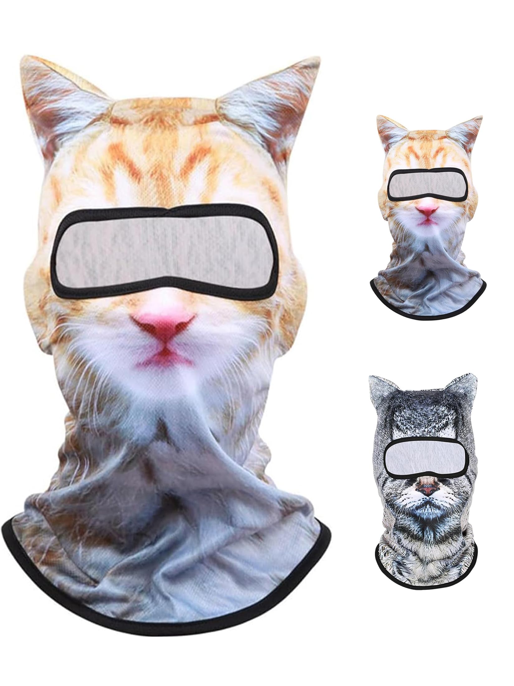3D 猫 動物 スキー バラクラバ スキーマスク 耳付き 音楽フェスティバル、レイブ、スキー、ハロウィン、パーティーアウトドアに最適