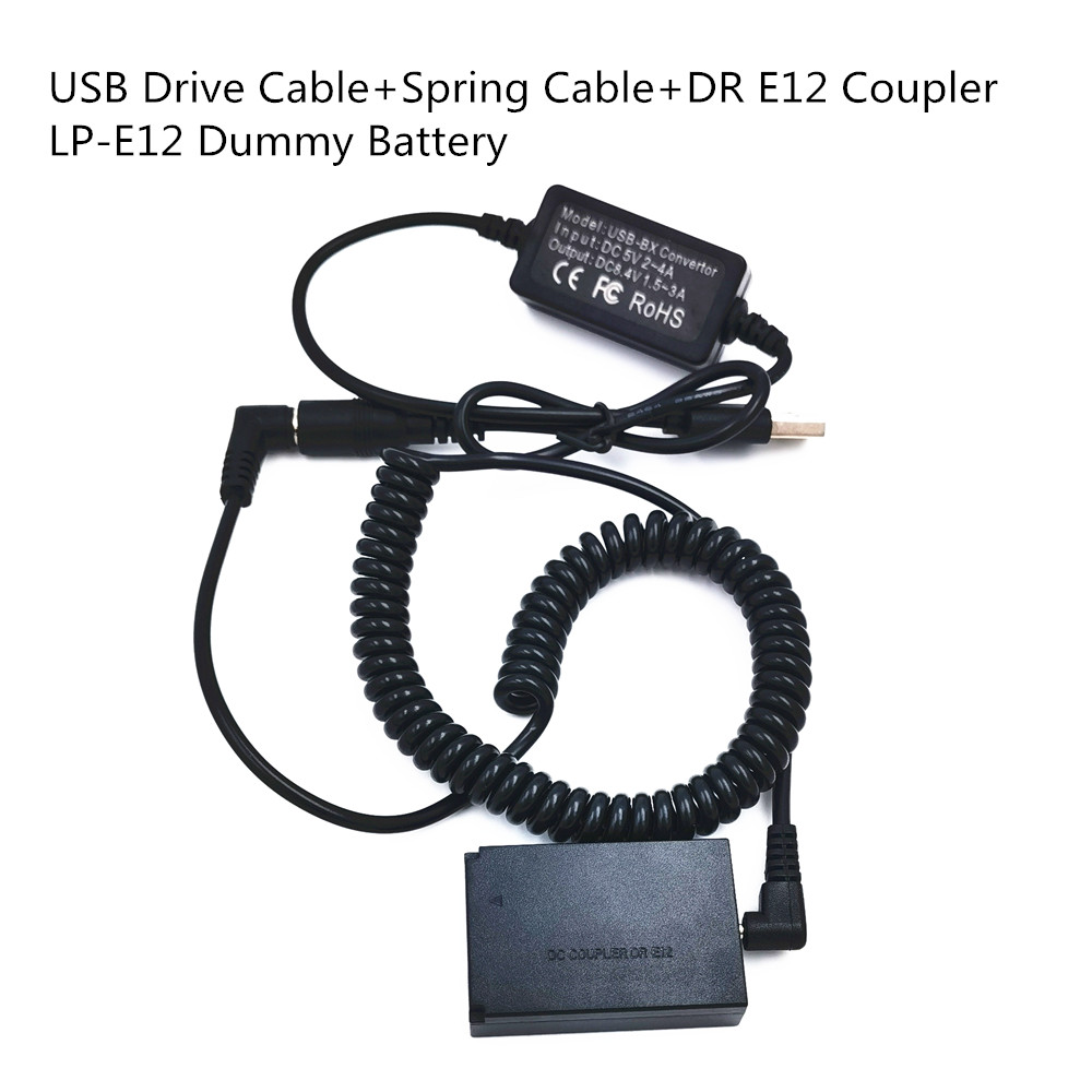 パワーバンク 5V USB ドライブケーブルアダプタ DR-E12 DR E12 DRE12 DC カプラー LP E12 ダミーバッテリーキヤノン EOS M M2 M10 M50 M100 M200