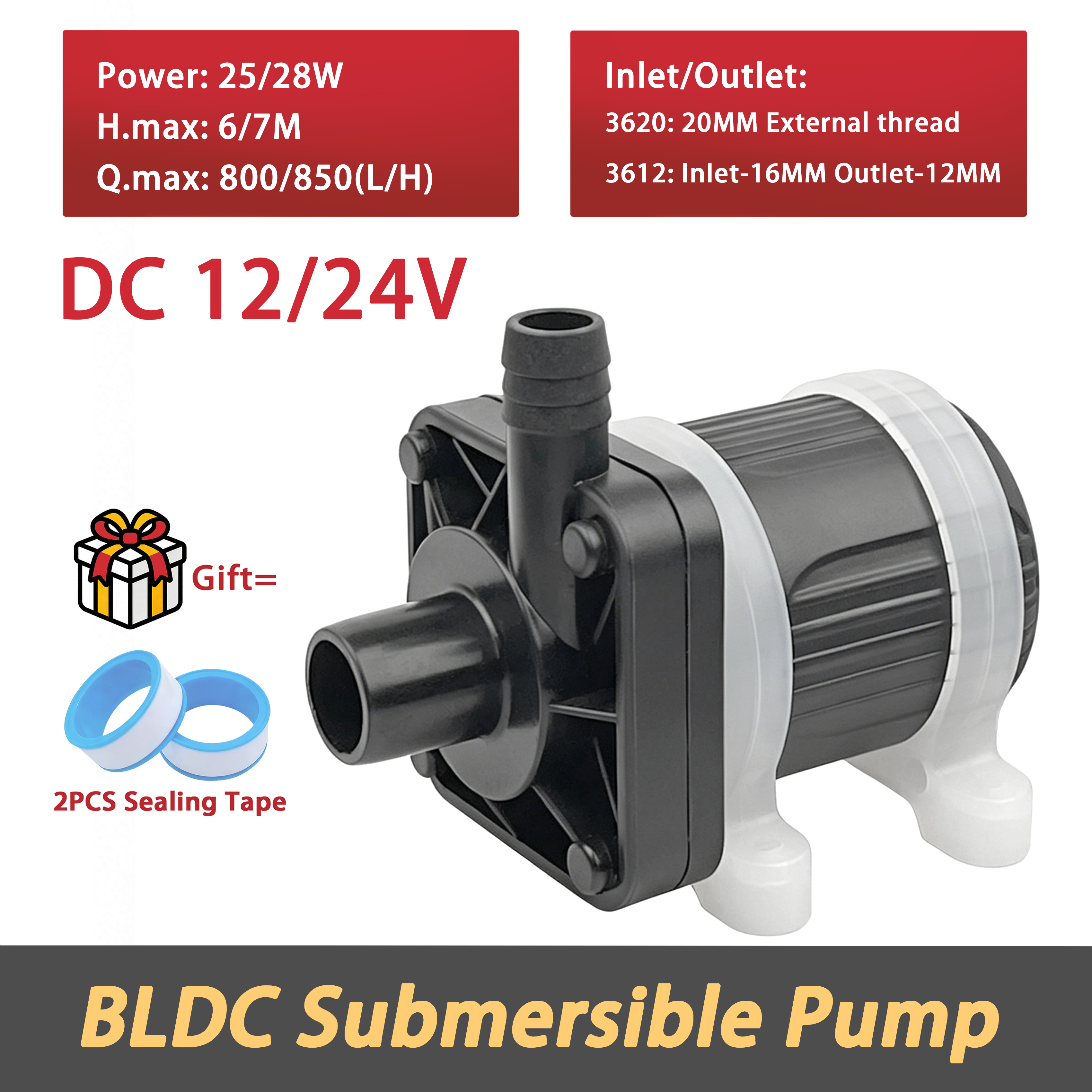 DC12/24Vブラシレス水中ポンプ、低騒音水循環フィルターポンプ、給湯器ブースターポンプ