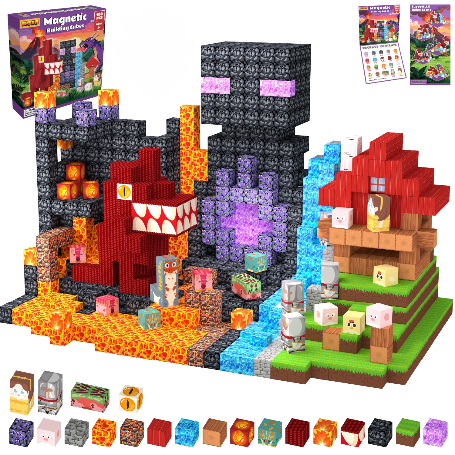 100-200pcs Creative DIY Dinosaur Magnetic Building Blocks Set STEM Educational Toy Assembly Bricks Model Birthday Gift for Kids