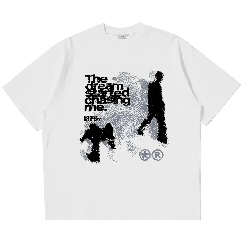 男性 Tシャツ半袖シャドウプリント Y2k トップ Tシャツ原宿ストリートヴィンテージグラフィック韓国美的衣類