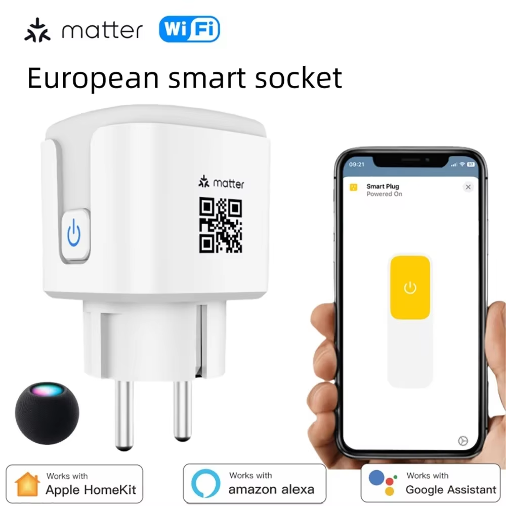 Matter WiFi スマート ソケット EU16A ミニ スマート プラグ アダプター APP コントロールは HomeKit Alexa Google で動作します