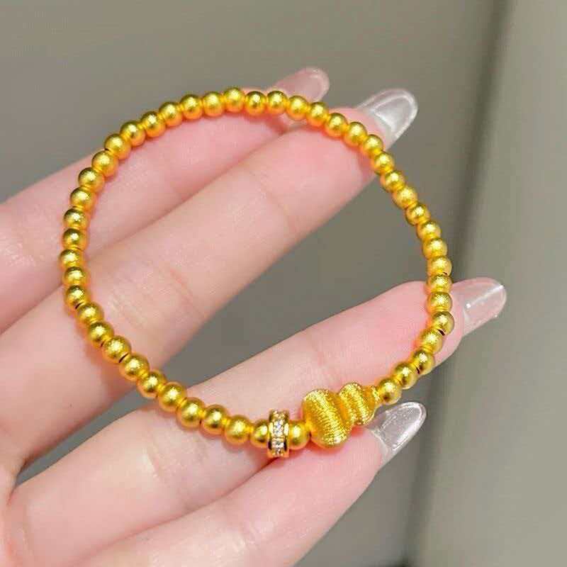 スパークリング ダイヤモンド ブラッシュ ひょうたん ランニング ビーズ ブレスレット 女性用 24K ゴールド AU999、ダイヤモンドのアクセントで豪華な輝きを演出