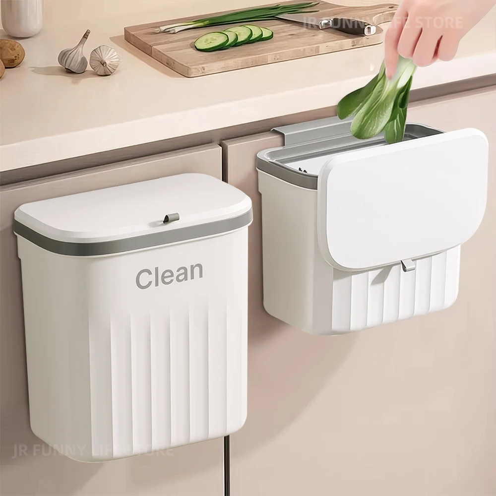 省スペースの吊り下げ式ゴミ箱、容量 8.5L 蓋付き、壁/キャビネット取り付け式ゴミ箱 キッチン用