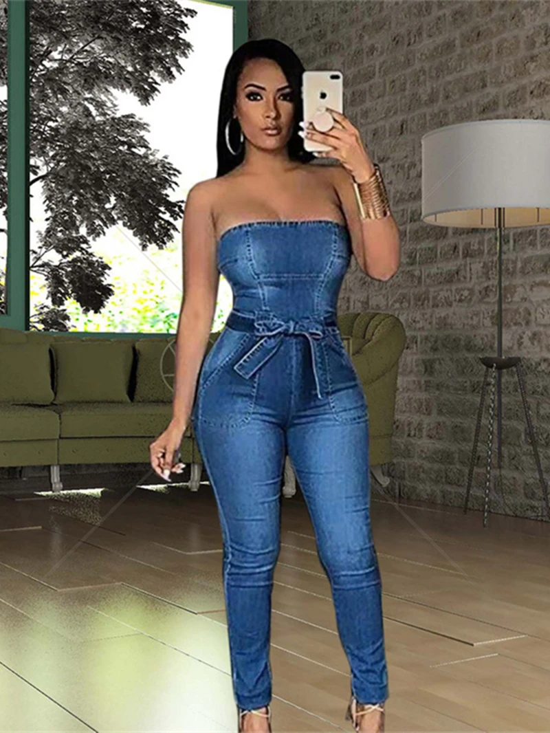 Sexy Strapless Denim Jumpsuit Summer Clothes Women 2026 Sleeveless Pencil Pants Jean Rompers Playsuits One Piece Overalls Outfit