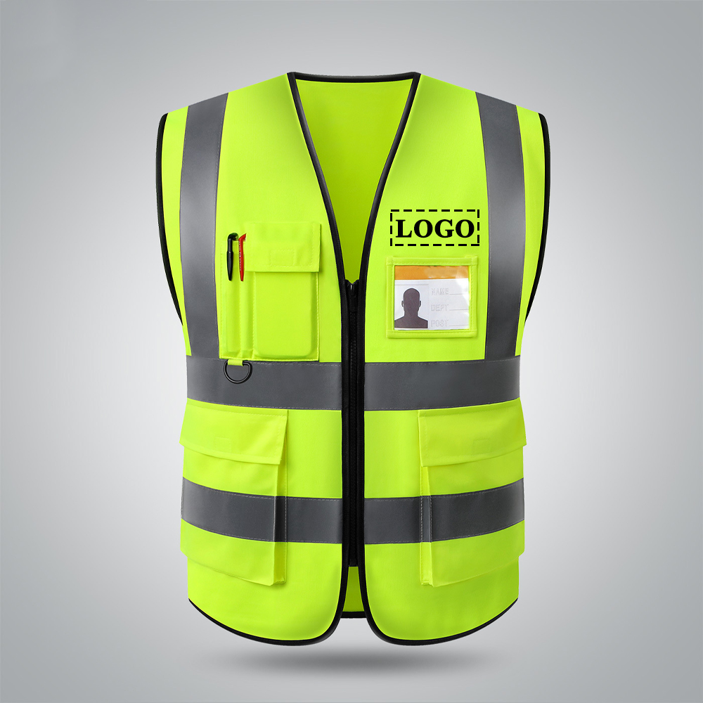 Hi Vis ウェアベスト ポケット付き ジッパー 建設ビル作業服 ユニフォーム メンズ レディース