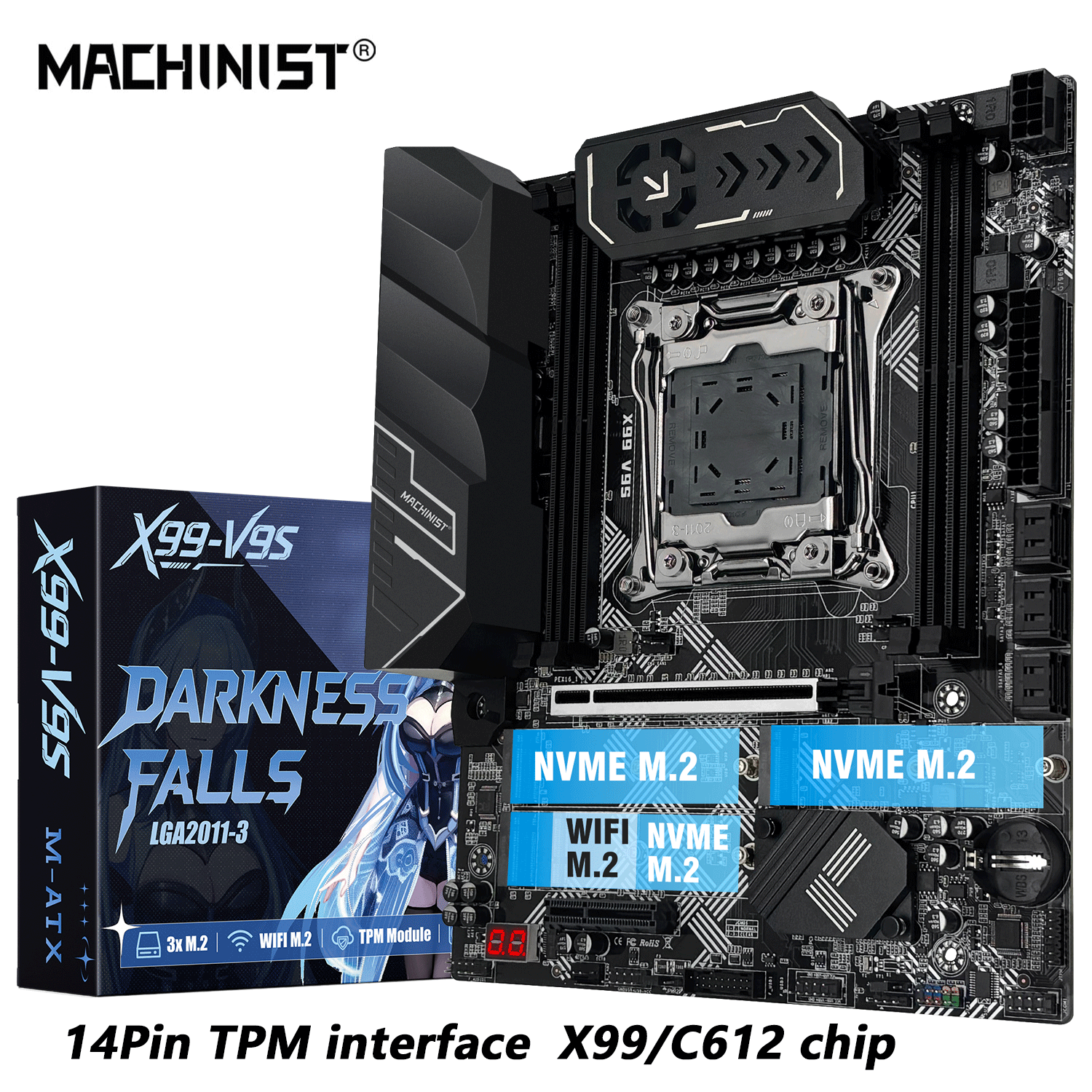 MACHINIST X99 V9S マザーボード C612 チップサポート DDR4 RAM 4 チャンネル LGA2011-3 CPU TPM M.2 スロットブラック装甲 USB3.0