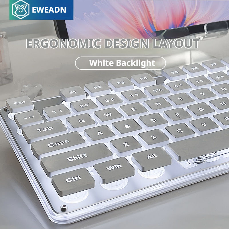 EWEADN V3 ワイヤレスサイレントオフィスキーボードとマウスセット、104 キーフルサイズ、プリンキーキャップ付き、ゲームやオフィス、ラップトップ/PC 用