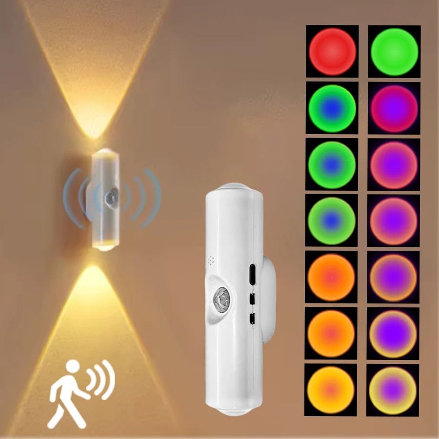 LED キャビネットライトモーションセンサー周囲光磁気 RGB 充電式壁日没ランプ廊下階段キッチン常夜灯