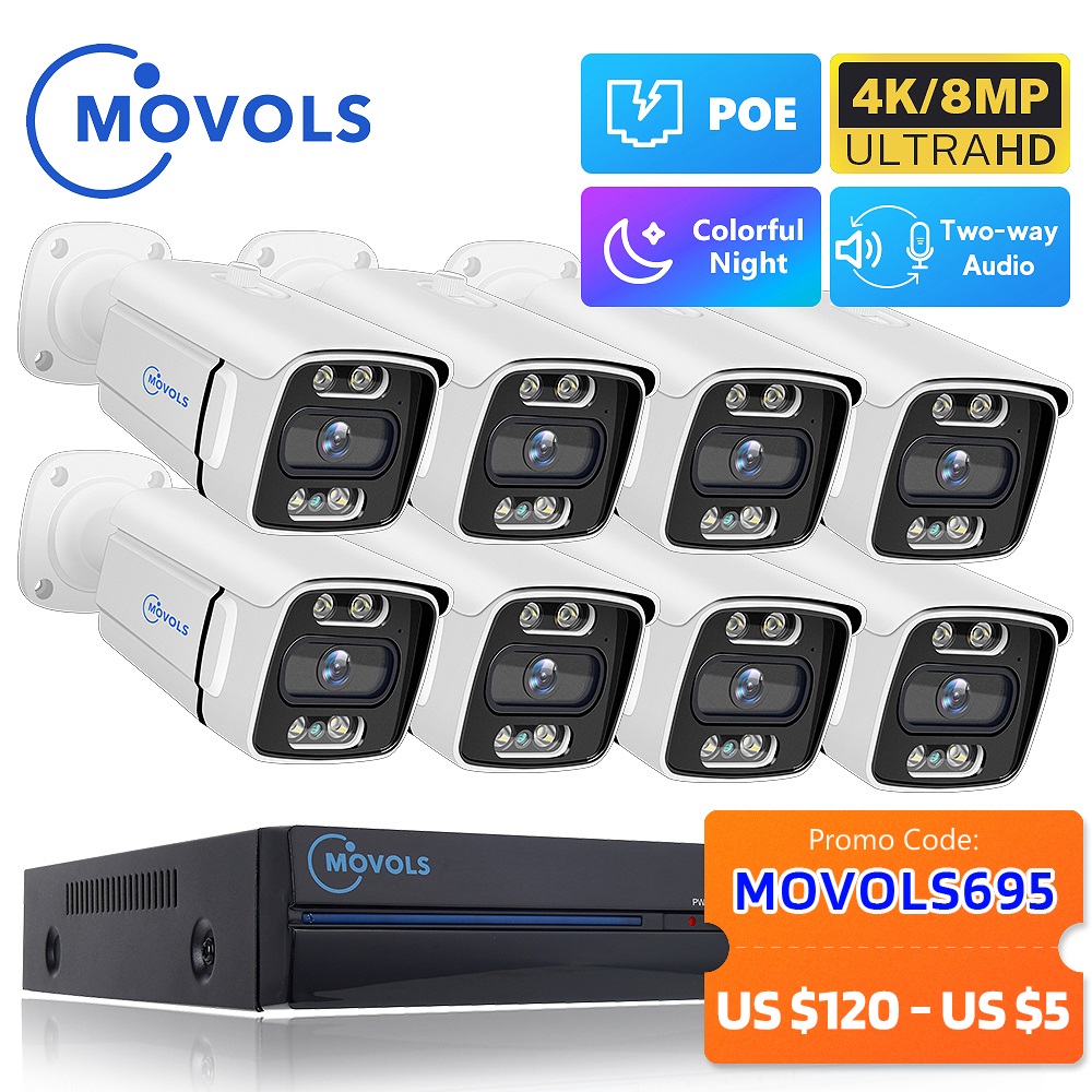 MOVOLS 8CH 5MP 8MP POE セキュリティカメラシステム双方向オーディオ 8MP NVR キット CCTV 屋外 IP カメラ H.265 P2P ビデオ監視セット