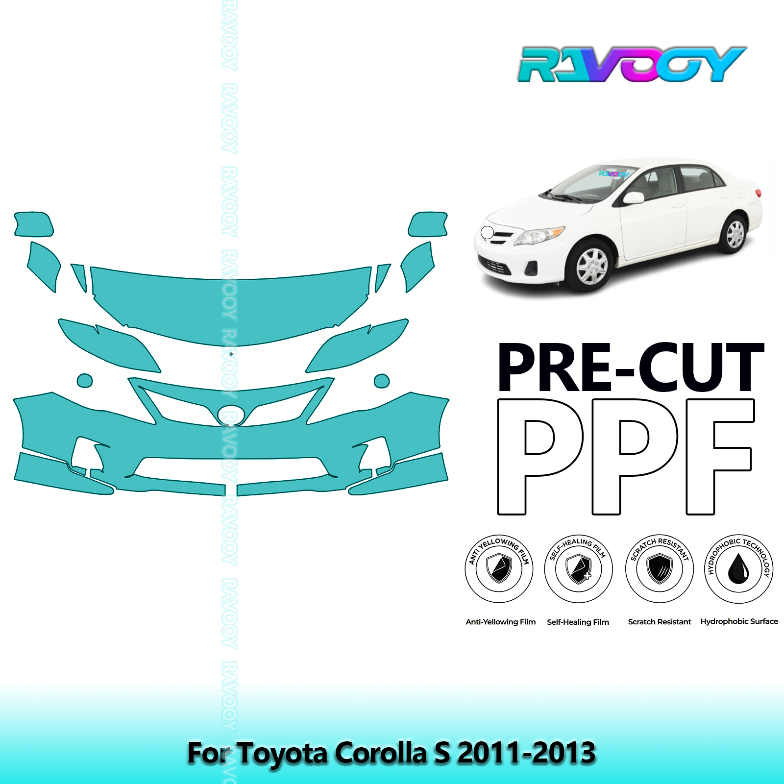 8.5Mil プレカットペイント保護フィルム PPF クリアブラフロントキットトヨタカローラ S 2011-2013