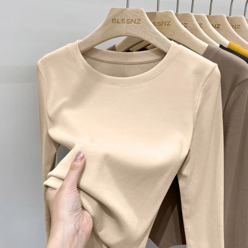 1 個女性春秋長袖 Tシャツ女性熱下着スリムフィットファッションカジュアルスタイルラウンドネックサーマルトップ M-4XL