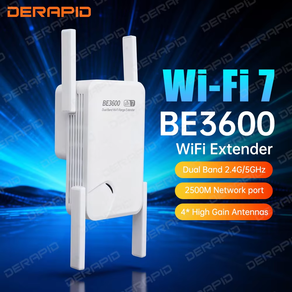 WiFi 7 3600Mbps Wi-Fi レンジエクステンダー デュアルバンド 2.4G 5G リピーター 4 高利得アンテナ EU US プラグ信号ブースター WPS 簡単セットアップ