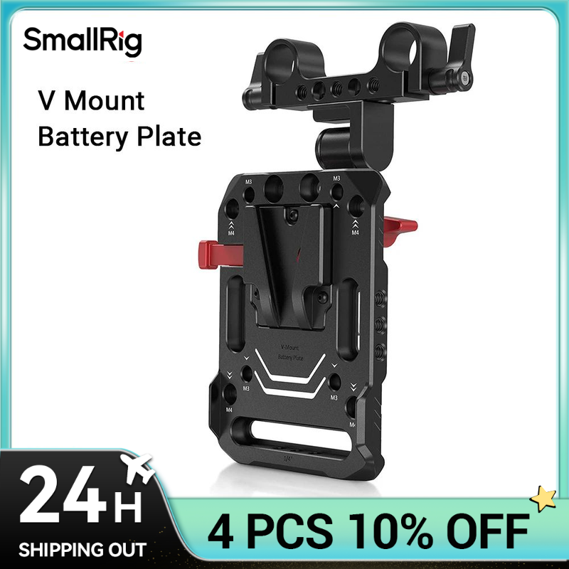 SmallRig V マウント バッテリー プレート、15mm ロッド クランプ付き V ロック マウント バッテリー プレート