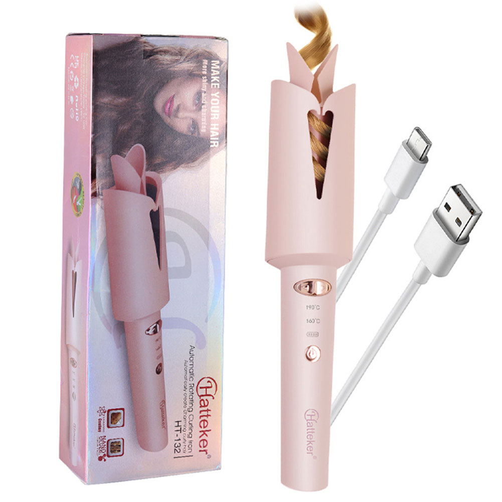 Hatteker セラミックマイナスイオン自動回転ヘアカーラー USB 充電式美しいカール用スタイリングツール