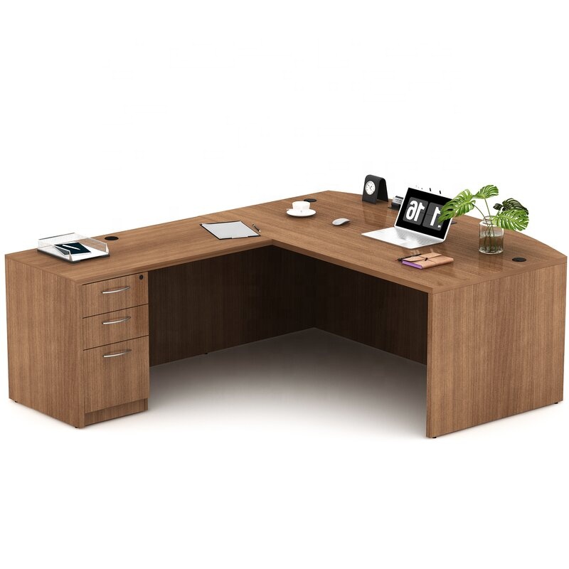 Modern Eco-Friendly Wooden L-Shaped Executive Office Desk Set With Storage Cabinet 5-Year Warranty