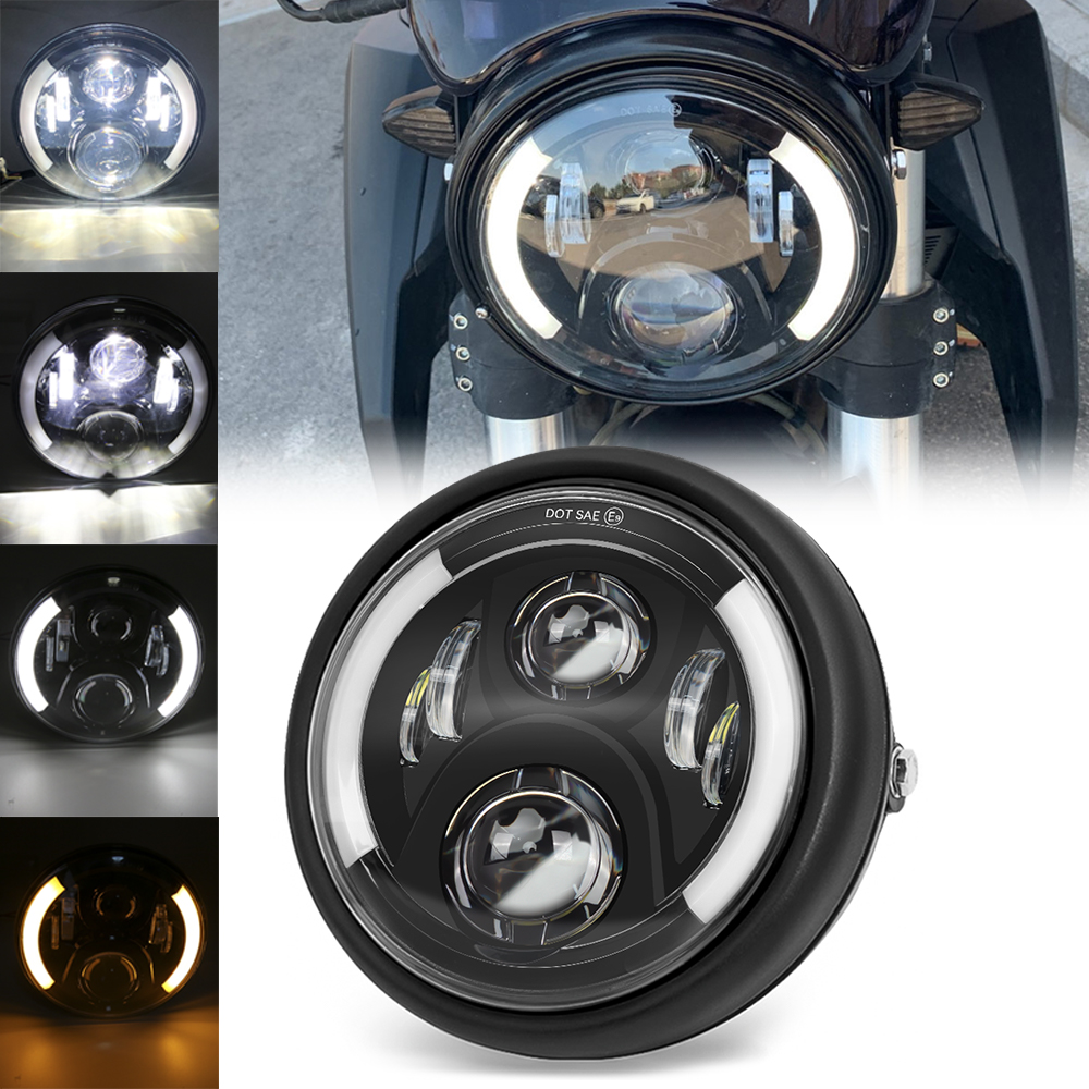 7 インチ 50 ワットドット SAE E9 オートバイヘッドランプアングルアイ DRL ウインカー Led ヘッドライトハウジングバケット