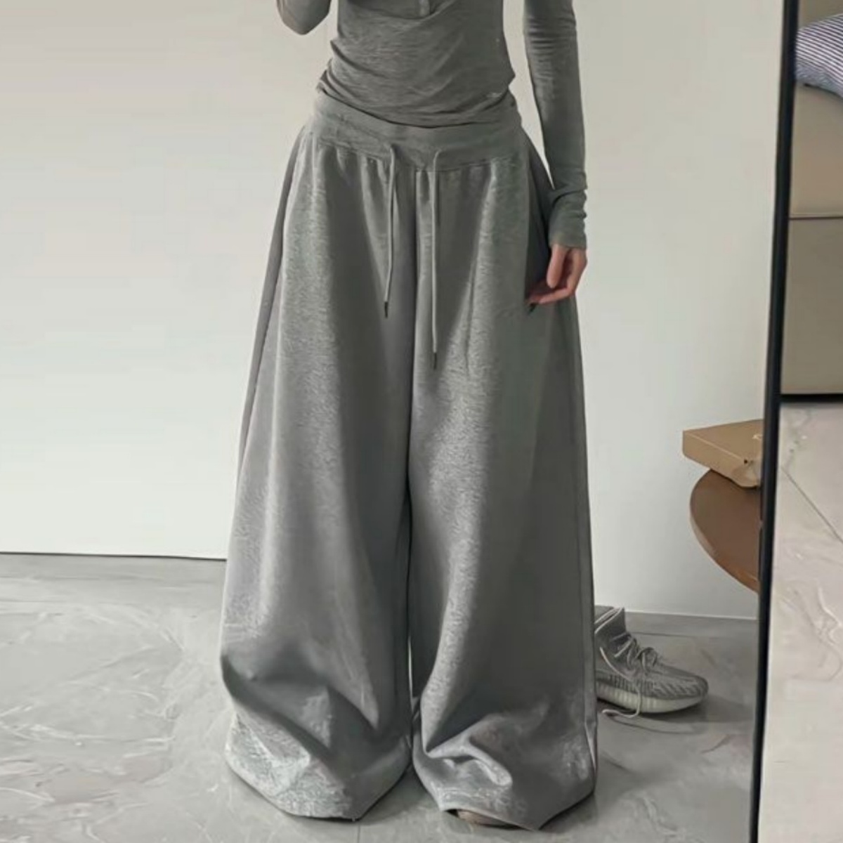 エレガントな女性のパンツファッションハイウエスト巾着ポケットストリートルーズストレッチレギンスカジュアルジョガーワイドレッグパンツ