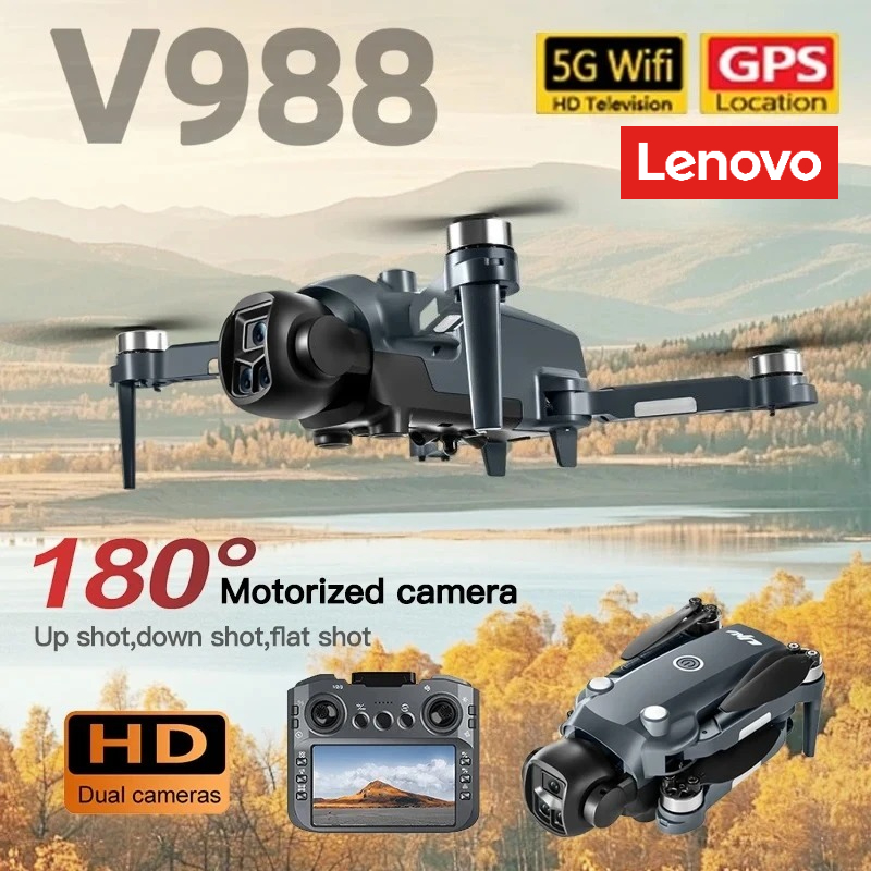 Lenovo 新しい V988 5G ドローン、4K プロフェッショナル HD デュアルカメラ航空写真リモートコントロール航空機クアッドコプターおもちゃのドローン、3000 メートル