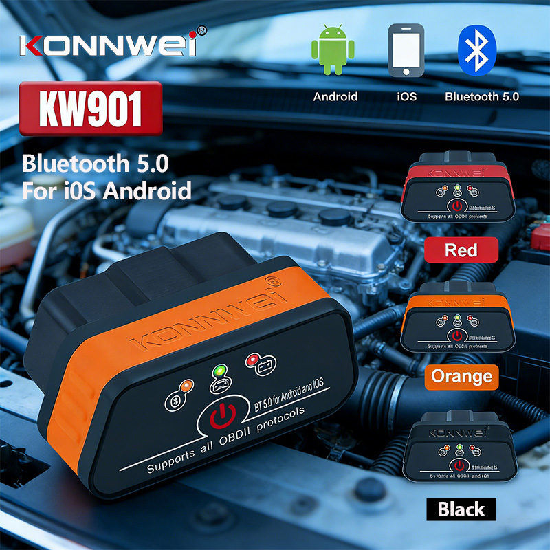 KONNWEI KW901 ELM327 V1.5 Bluetooth 5.0 車の自動車 OBD2 スキャナー車の故障コードクリア診断ツールコードリーダー pk Vgate ICAR2