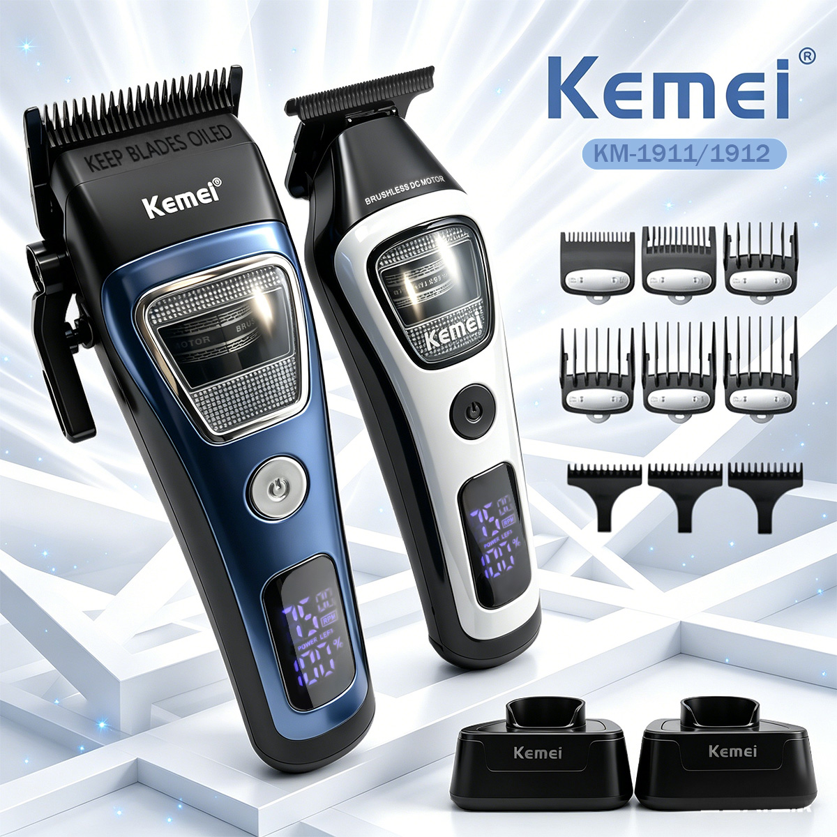 Kemei バリカンプロフェッショナルバリカン調整可能な散髪機外部ローターブラシレスモーターバリカン男性 KM-1911