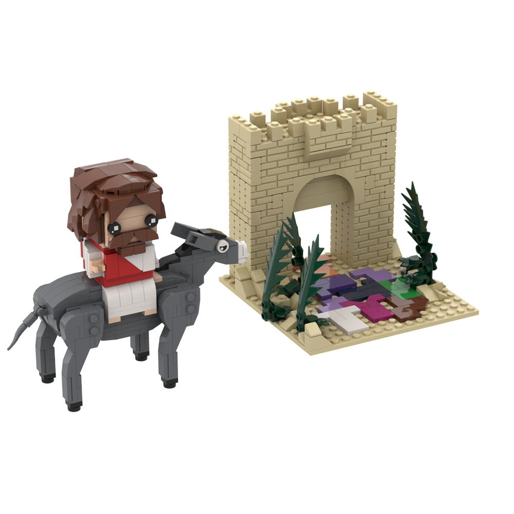 MOC イエスはエルサレムにロバに乗った ビルディングブロックモデル キリスト教 神の子 イエス レンガ 子供用教育組み立て玩具